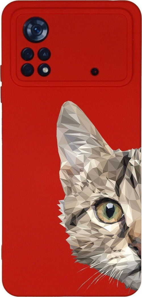 Xiaomi Poco X4 Pro Uyumlu Lansman Kılıf Catface Tasarımlı Içi Kadife Kapak-Kırmızı