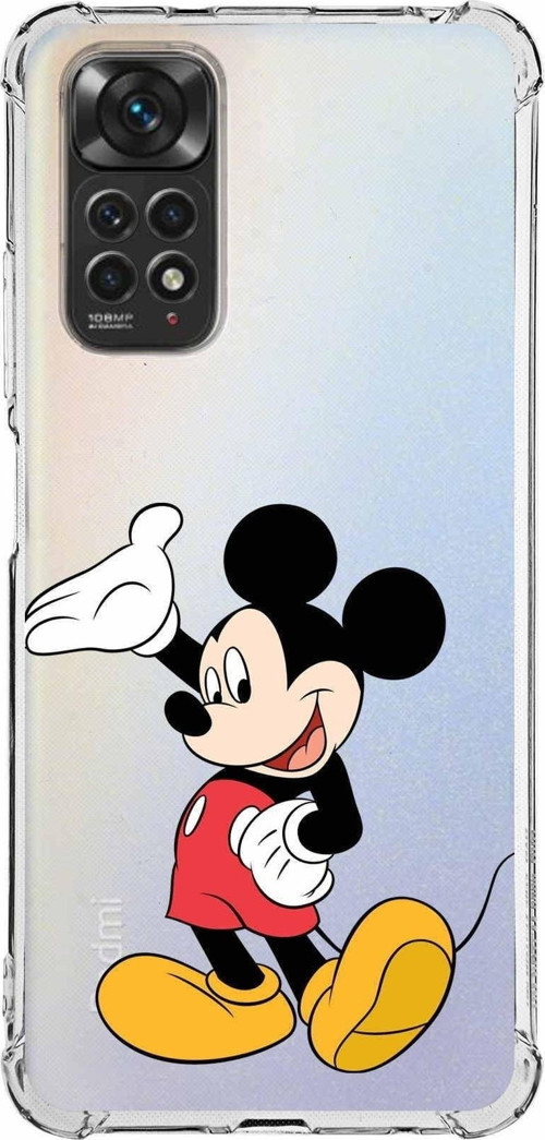 Xiaomi Redmi Note 11 Pro Köşe Korumalı Antishock Kapak Mickey Mouse Tasarımlı Şeffaf Kılıf