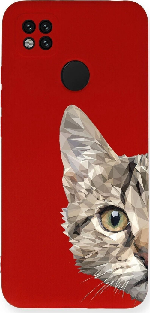 Xiaomi Redmi 10A Uyumlu Lansman Kılıf Catface Tasarımlı Içi Kadife Kapak-Kırmızı