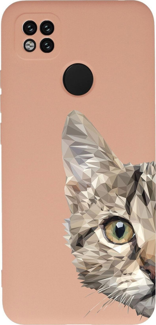 Xiaomi Redmi 10A Uyumlu Lansman Kılıf Catface Tasarımlı Içi Kadife Kapak-Pudra