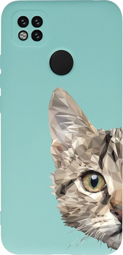 Xiaomi Redmi 10A Uyumlu Lansman Kılıf Catface Tasarımlı Içi Kadife Kapak-Turkuaz