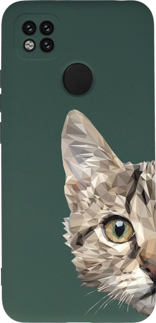 Xiaomi Redmi 10A Uyumlu Lansman Kılıf Catface Tasarımlı Içi Kadife Kapak-Yeşil