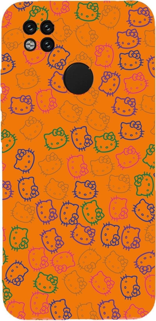 Xiaomi Redmi 10A Uyumlu Lansman Kılıf Hello Kitty Tasarımlı Içi Kadife Kapak-Turuncu