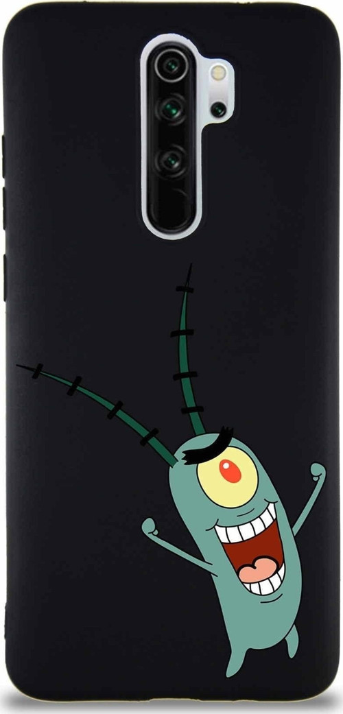 Xiaomi Redmi Note 8 Pro Soft Premier Kapak Plankton Tasarımlı Silikon Kılıf - Siyah