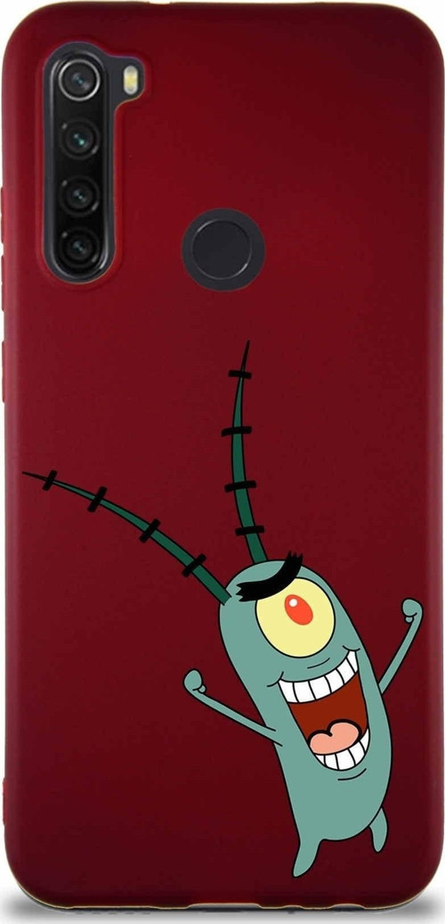 Xiaomi Redmi Note 8 Soft Premier Kapak Plankton Tasarımlı Silikon Kılıf - Mürdüm