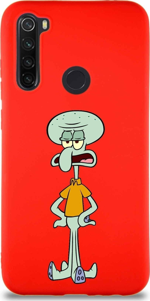 Xiaomi Redmi Note 8 Soft Premier Kapak Squidward Dokunaç Tasarımlı Silikon Kılıf - Kırmızı