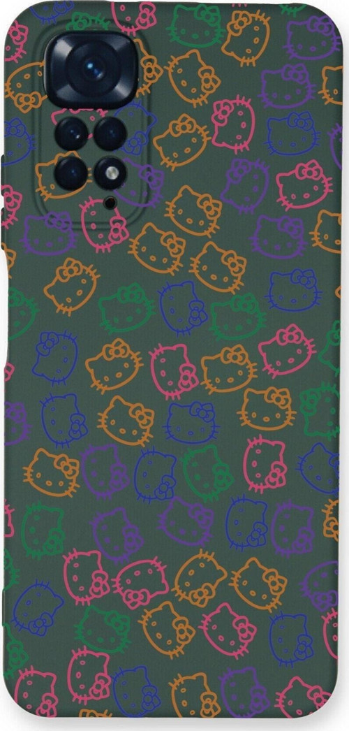 Xiaomi Redmi Note 11 Uyumlu Lansman Kılıf Hello Kitty Tasarımlı Içi Kadife Kapak-Yeşil