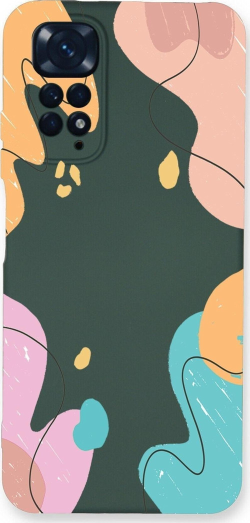 Xiaomi Redmi Note 11 Uyumlu Lansman Kılıf Karışık Renkler Tasarımlı Içi Kadife Kapak-Yeşil