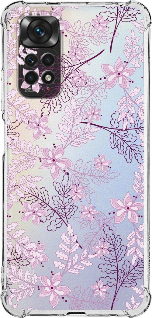 Xiaomi Redmi Note 11S Kamera Ve Köşe Korumalı Antishock Kapak Floral Pudra Tasarımlı Şeffaf Kılıf