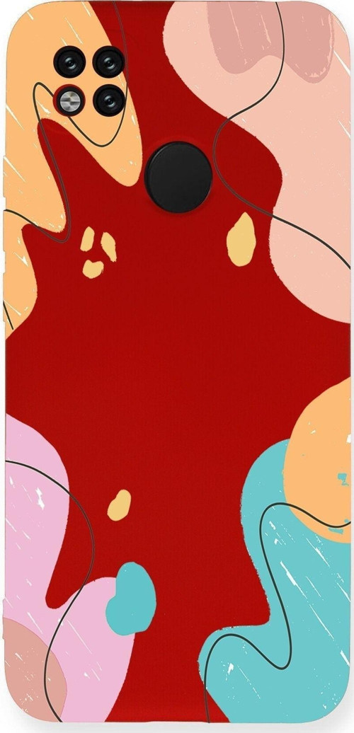 Xiaomi Redmi 9C Uyumlu Lansman Kılıf Karışık Renkler Tasarımlı Içi Kadife Kapak-Kırmızı