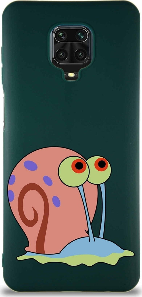 Xiaomi Redmi Note 9S Soft Premier Kapak Salyangoz Gary Tasarımlı Silikon Kılıf - Yeşil