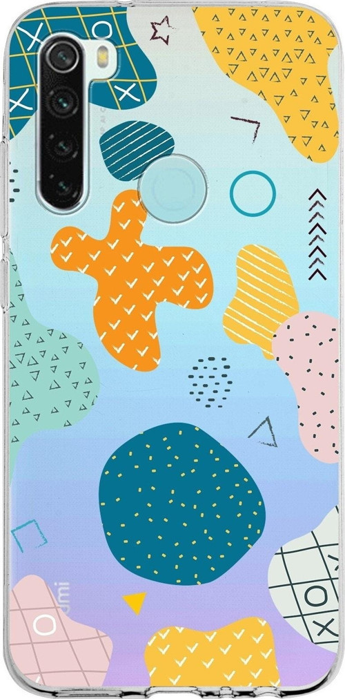 Xiaomi Redmi Note 8 Uyumlu Kapak Geometrik Şekiller Tasarımlı Şeffaf Silikon Kılıf