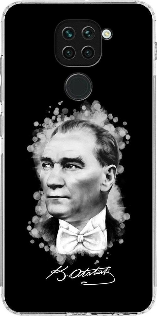 Xiaomi Redmi Note 9 Kamera Korumalı Kapak Atatürk Tasarımlı Şeffaf Kılıf