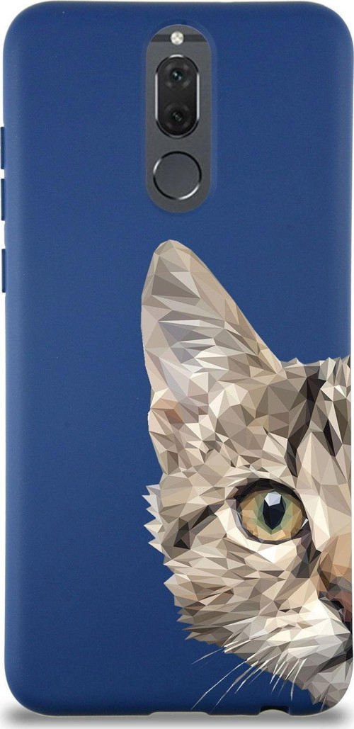 Huawei Mate 10 Lite Uyumlu Lansman Kılıf Catface Tasarımlı Içi Kadife Lacivert Kapak