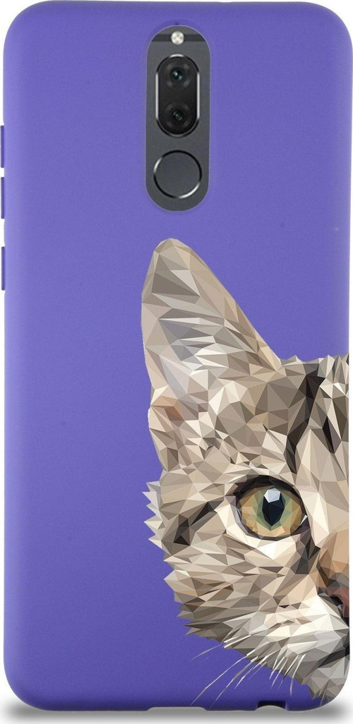 Huawei Mate 10 Lite Uyumlu Lansman Kılıf Catface Tasarımlı Içi Kadife Mor Kapak