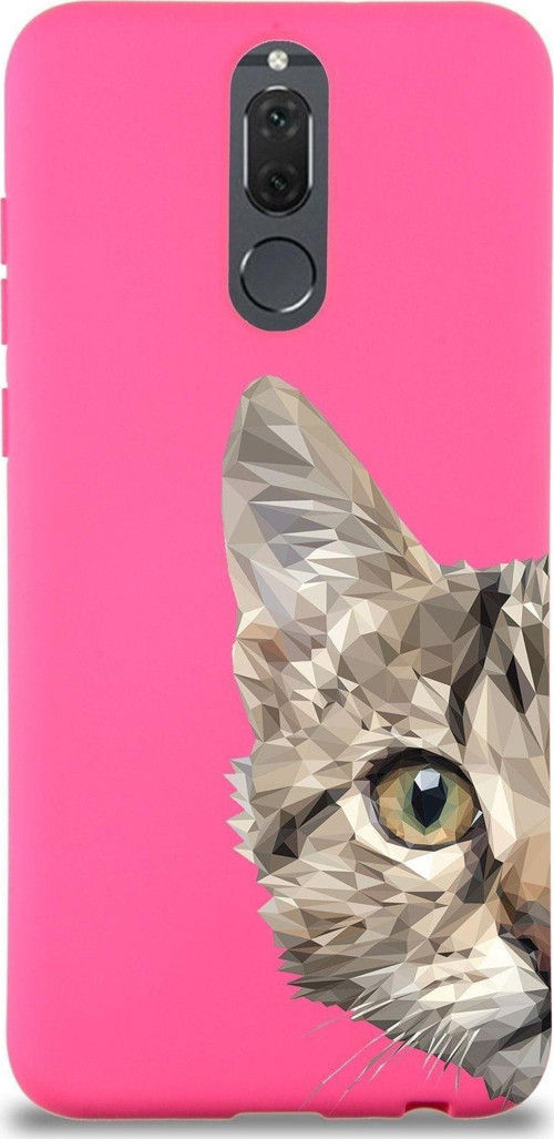 Huawei Mate 10 Lite Uyumlu Lansman Kılıf Catface Tasarımlı Içi Kadife Neon Pembe Kapak