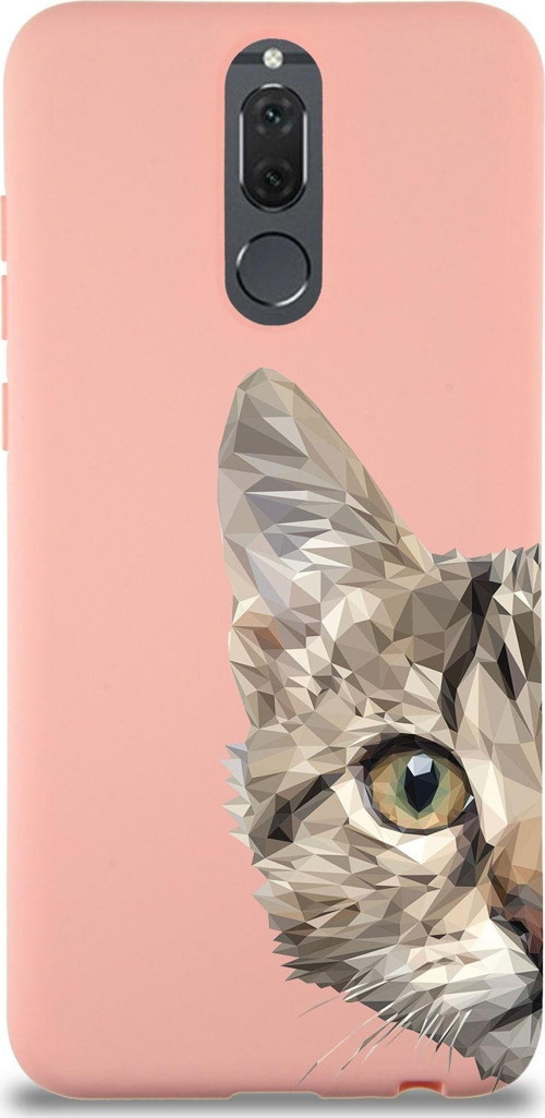 Huawei Mate 10 Lite Uyumlu Lansman Kılıf Catface Tasarımlı Içi Kadife Pembe Kapak