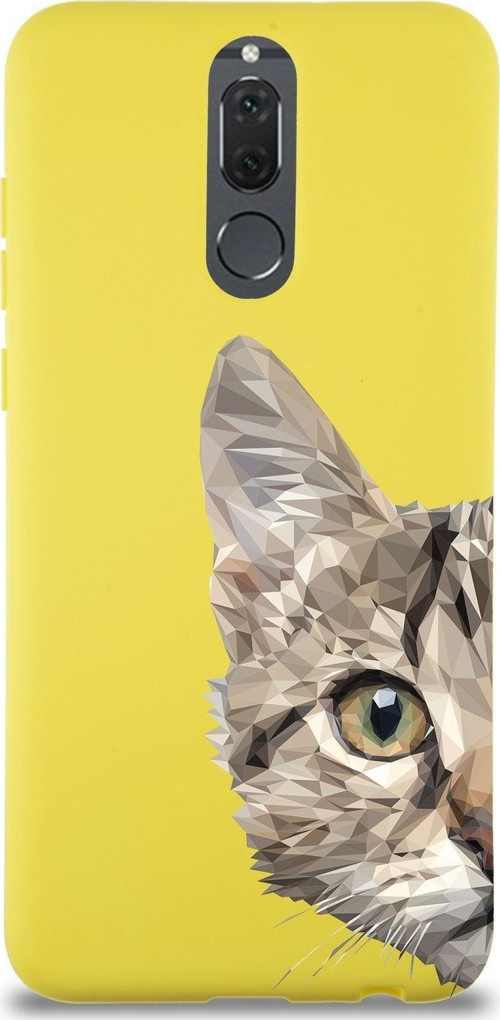 Huawei Mate 10 Lite Uyumlu Lansman Kılıf Catface Tasarımlı Içi Kadife Sarı Kapak