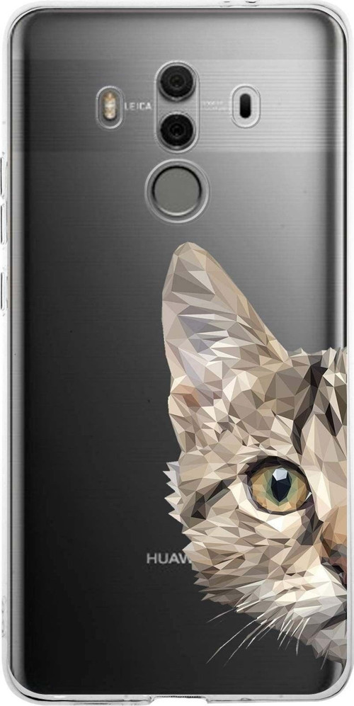 Huawei Mate 10 Pro Uyumlu Kapak Catface Tasarımlı Şeffaf Silikon Kılıf