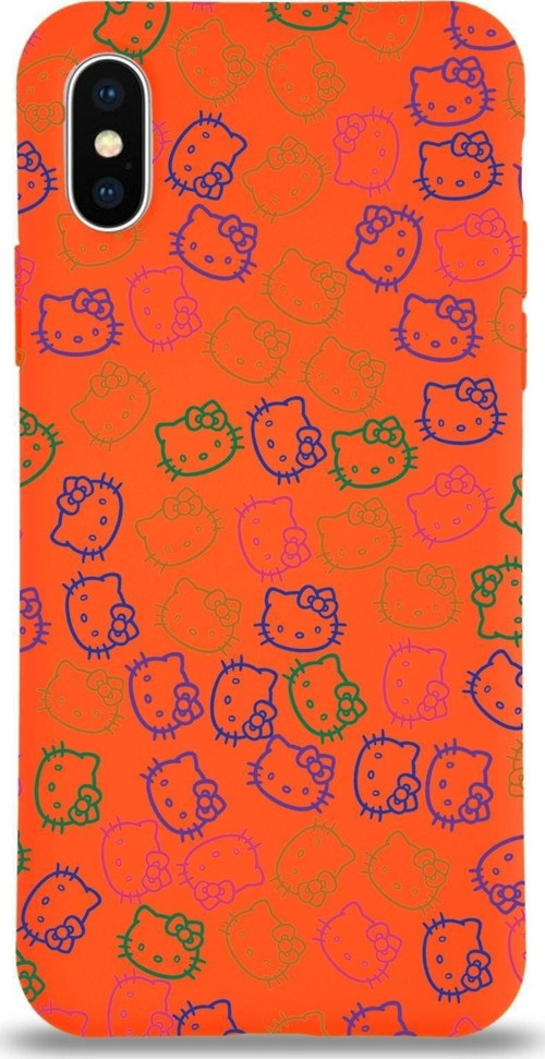 Apple Iphone X Uyumlu Lansman Kılıf Hello Kitty Tasarımlı Içi Kadife Kapak-Turuncu