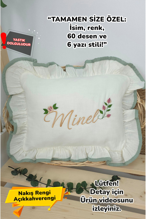 Müslin Yeni Doğan 4Katlı Organik %100Pamuk Kişiye Özgü Nakışlı Hastane Çıkış Seti (Güllü Model-4)