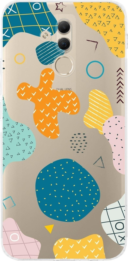 Huawei Mate 20 Lite Uyumlu Kamera Korumalı Kapak Geometrik Şekiller Tasarımlı Şeffaf Kılıf