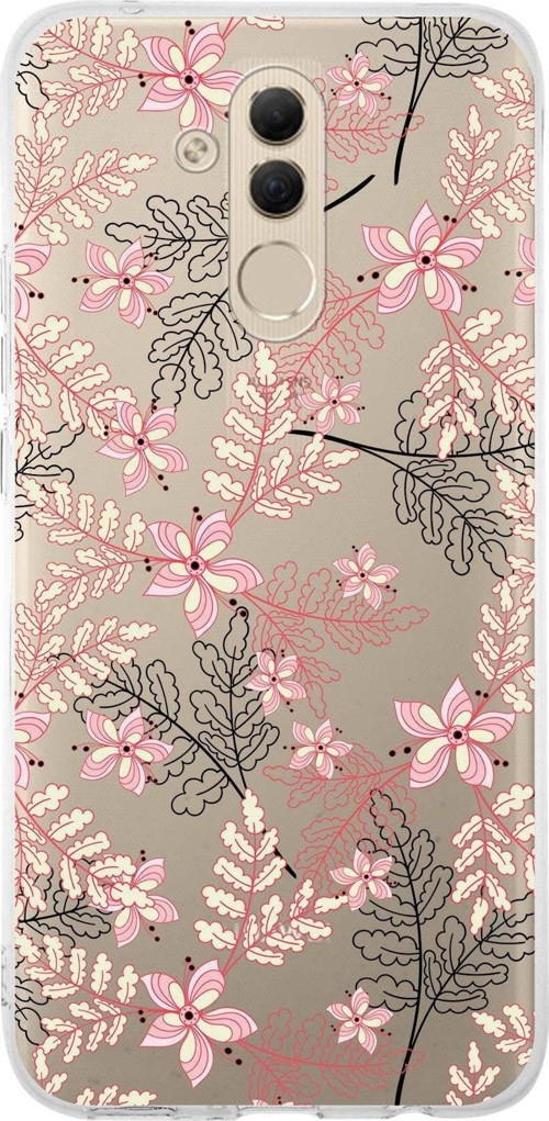 Huawei Mate 20 Lite Uyumlu Kapak Floral Kırmızı Tasarımlı Şeffaf Silikon Kılıf