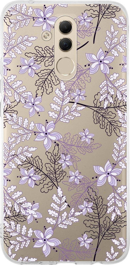 Huawei Mate 20 Lite Uyumlu Kapak Floral Lila Tasarımlı Şeffaf Silikon Kılıf