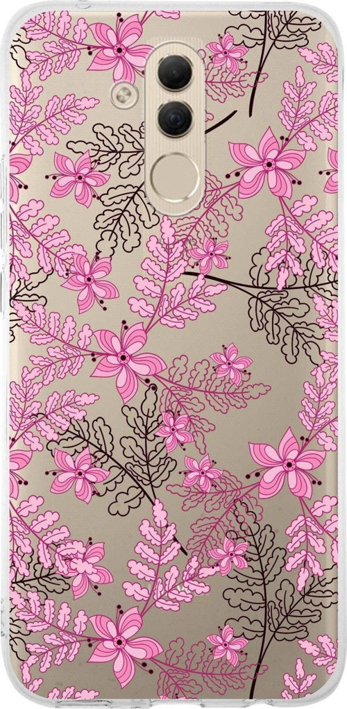 Huawei Mate 20 Lite Uyumlu Kapak Floral Pembe Tasarımlı Şeffaf Silikon Kılıf