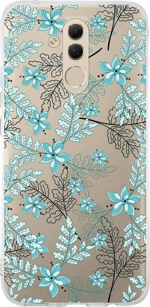 Huawei Mate 20 Lite Uyumlu Kapak Floral Su Yeşili Tasarımlı Şeffaf Silikon Kılıf