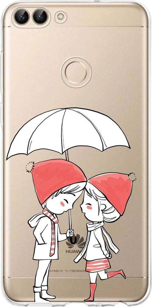 Huawei P Smart 2018 Uyumlu Kapak Aşk Tasarımlı Şeffaf Silikon Kılıf