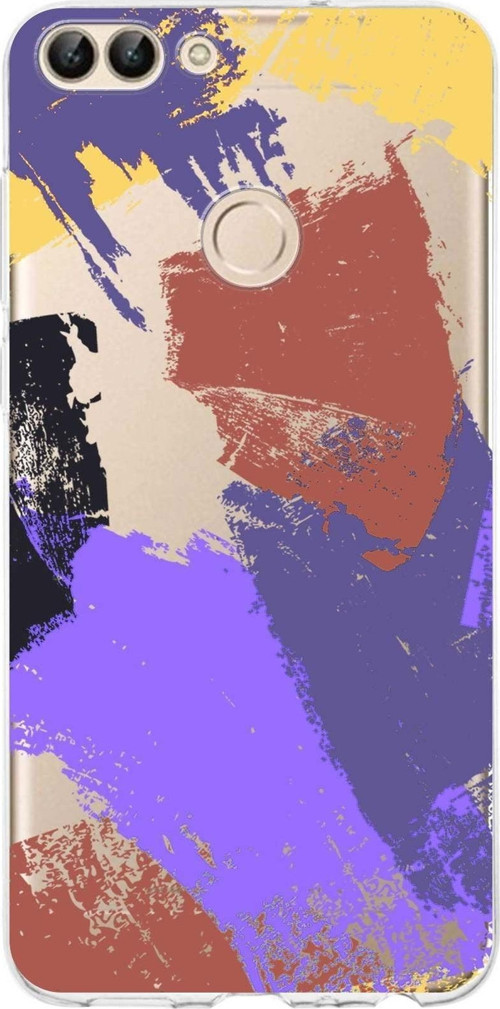 Huawei P Smart 2018 Uyumlu Kapak Brush Stroke Tasarımlı Şeffaf Silikon Kılıf