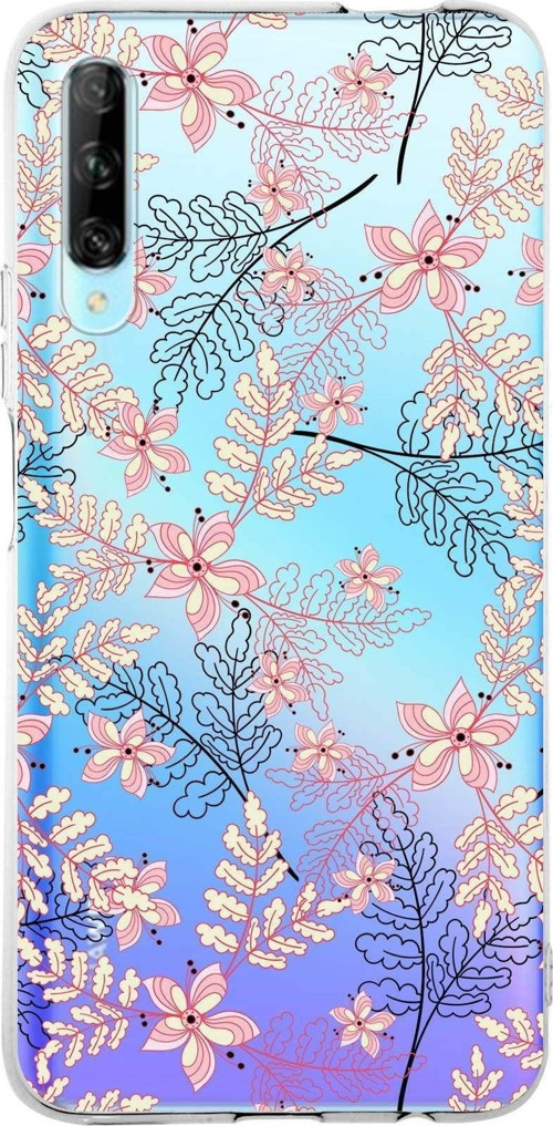 Huawei P Smart Pro Uyumlu Kapak Floral Kırmızı Tasarımlı Şeffaf Silikon Kılıf