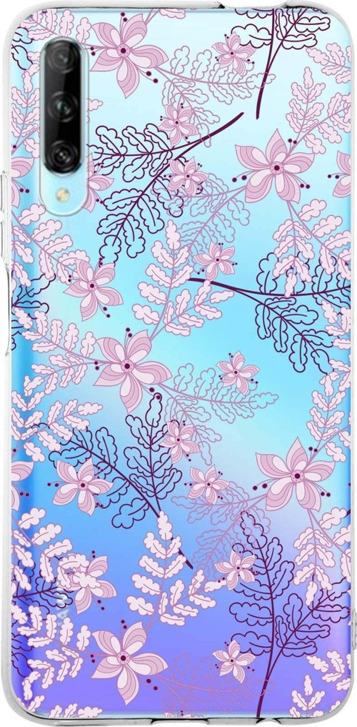 Huawei P Smart Pro Uyumlu Kapak Floral Pudra Tasarımlı Şeffaf Silikon Kılıf