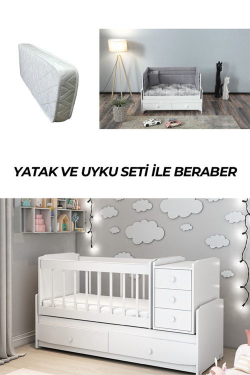 Ms 290 Beyaz Büyüyebilen Sallanan Beşik Yatak Ve Uyku Seti İle Birlikte