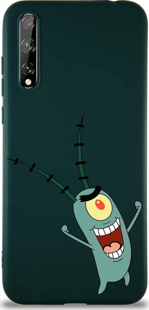Huawei P Smart S Soft Premier Kapak Plankton Tasarımlı Silikon Kılıf - Yeşil