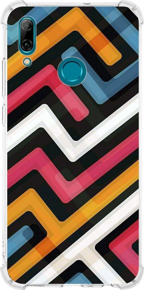 Huawei P Smart 2019 Köşe Korumalı Antişok Kapak Labirent Grafiti Tasarımlı Şeffaf Kılıf