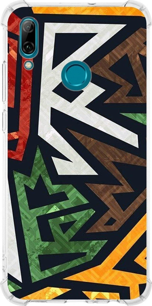 Huawei P Smart 2019 Köşe Korumalı Antişok Kapak Soyut Grafiti Tasarımlı Şeffaf Kılıf