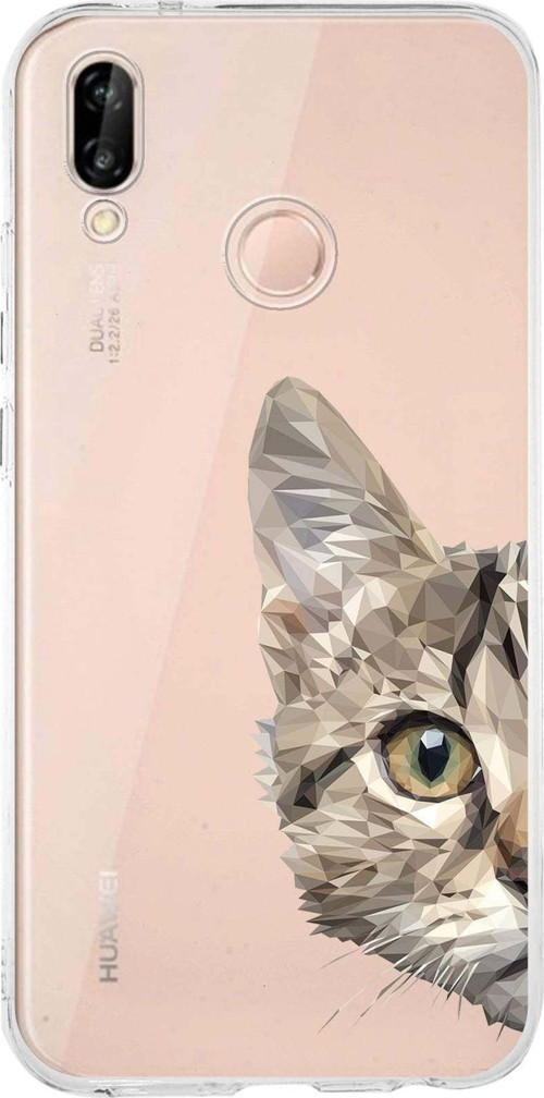 Huawei P20 Lite Uyumlu Kapak Catface Tasarımlı Şeffaf Silikon Kılıf