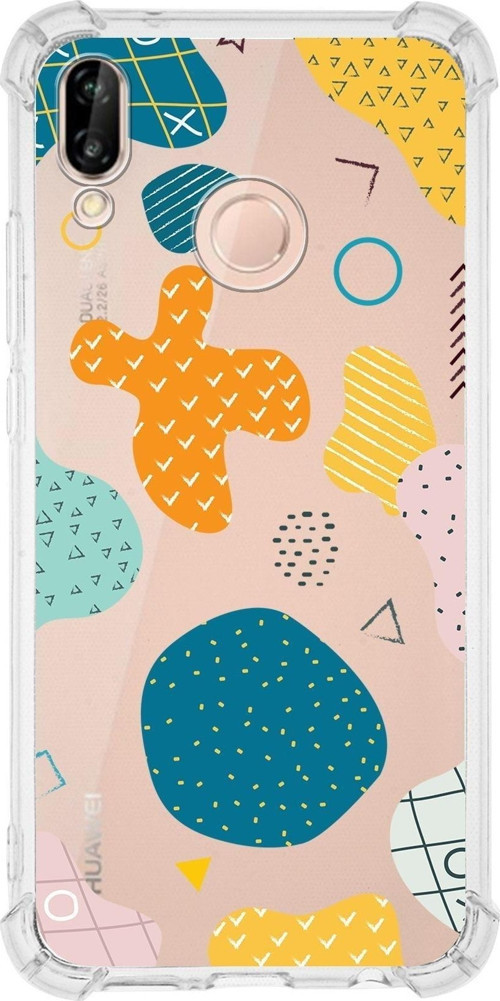 Huawei P20 Lite Uyumlu Köşe Korumalı Antişok Kapak Geometrik Şekiller Tasarımlı Şeffaf Kılıf