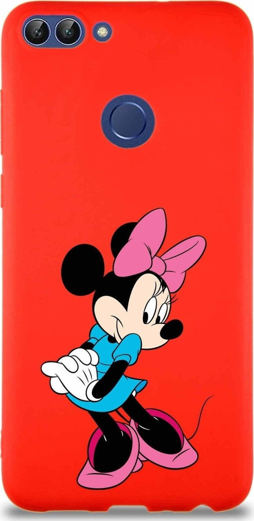 Huawei P Smart Soft Premier Kapak Minnie Mouse-F Tasarımlı Silikon Kılıf - Kırmızı