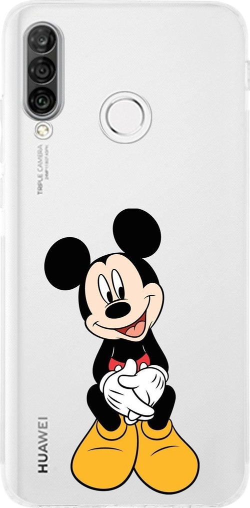Huawei P30 Lite Kamera Korumalı Kapak Mickey Mouse Tasarımlı Şeffaf Kılıf
