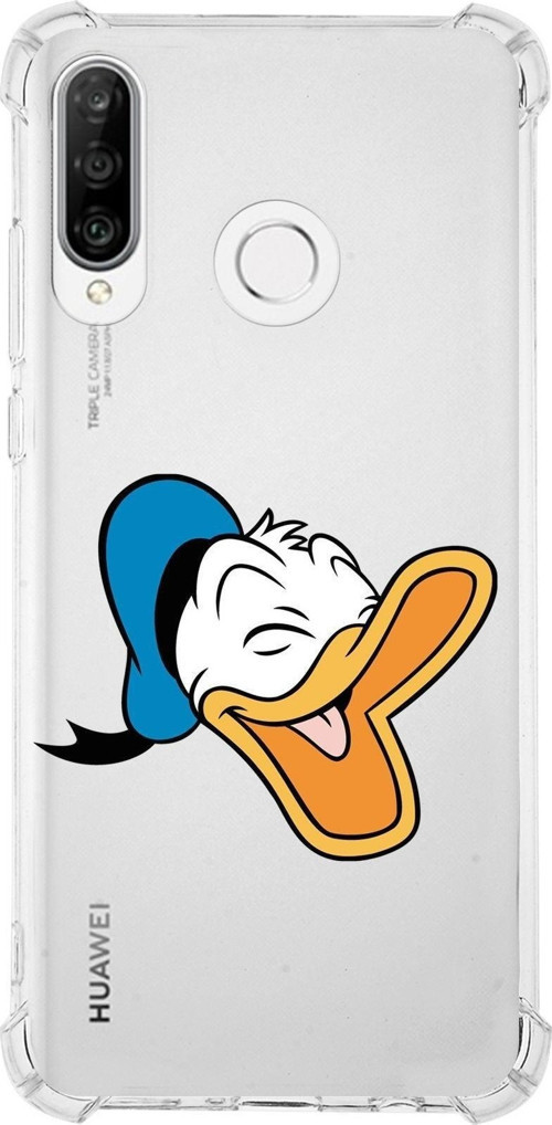 Huawei P30 Lite Köşe Korumalı Antişok Kapak Donald Duck Tasarımlı Şeffaf Kılıf