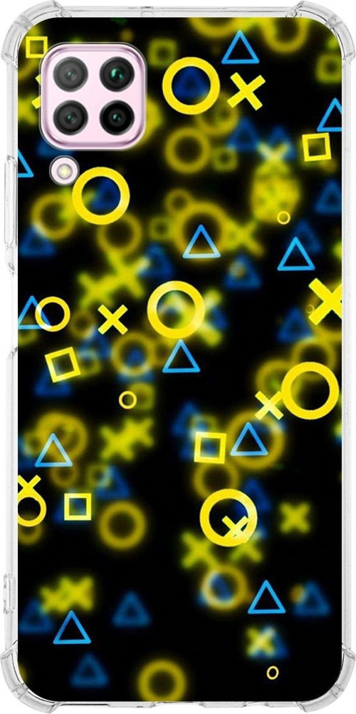 Huawei P40 Lite Köşe Korumalı Antişok Kapak Semboller Tasarımlı Şeffaf Kılıf