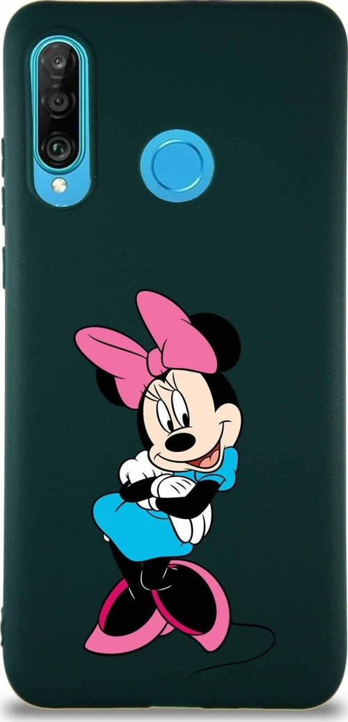Huawei P30 Lite Soft Premier Kapak Minnie Mouse-D Tasarımlı Silikon Kılıf - Yeşil