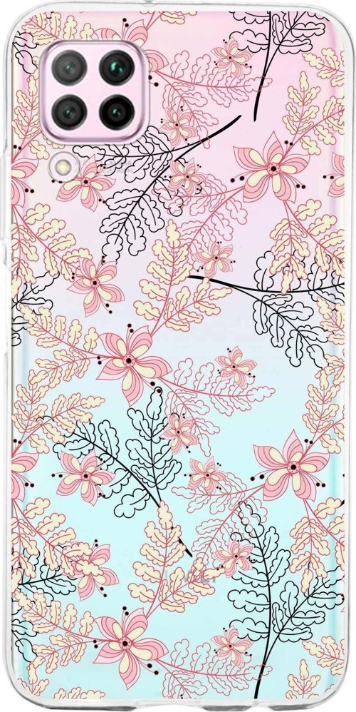 Huawei P40 Lite Uyumlu Kapak Floral Kırmızı Tasarımlı Şeffaf Silikon Kılıf