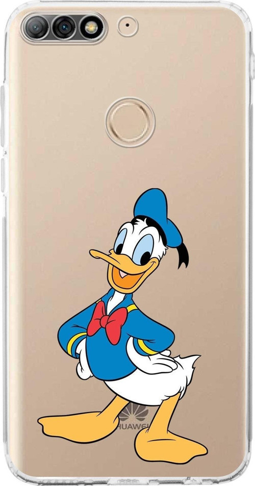 Huawei Y7 2018 Kamera Korumalı Kapak Donald Duck Tasarımlı Şeffaf Kılıf