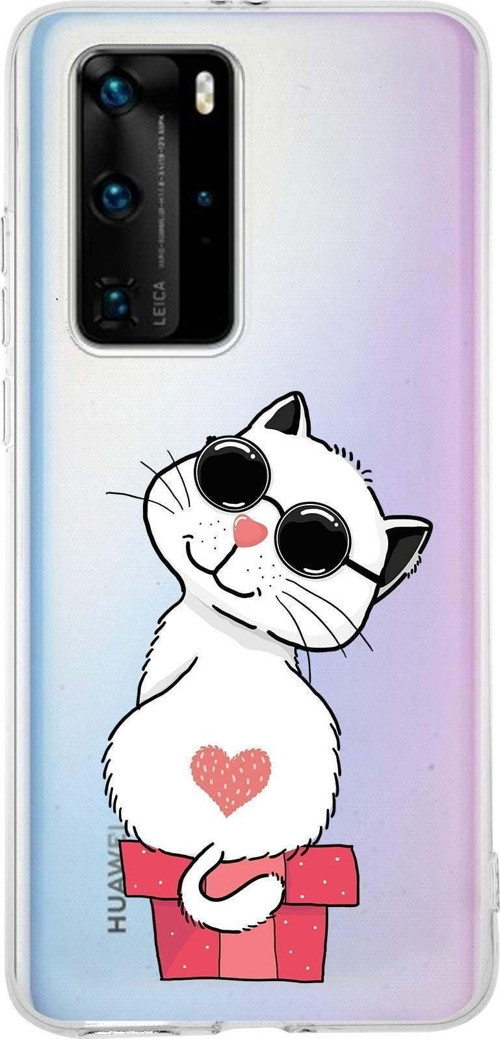 Huawei P40 Pro Uyumlu Kapak Coolcat Tasarımlı Şeffaf Silikon Kılıf