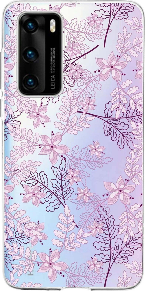 Huawei P40 Uyumlu Kapak Floral Pudra Tasarımlı Şeffaf Silikon Kılıf