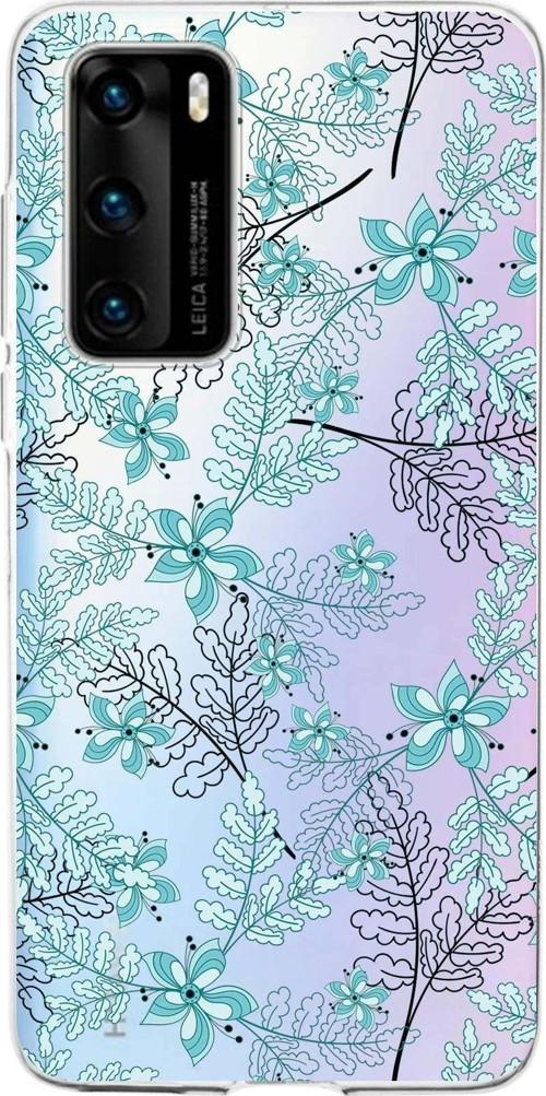 Huawei P40 Uyumlu Kapak Floral Su Yeşili Tasarımlı Şeffaf Silikon Kılıf